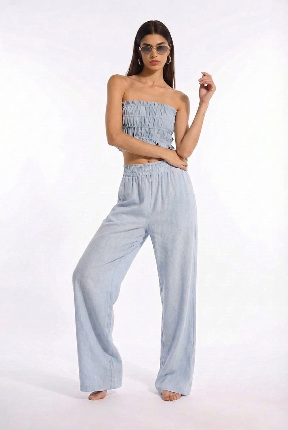 Linen wide-leg trousers