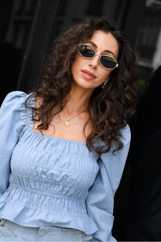 Vintage Denim Blouse with frowning
