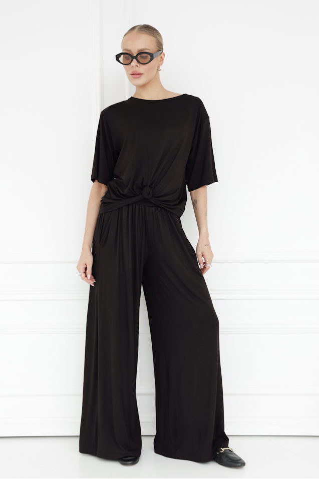 Szerokie spodnie z dzianiny bambusowej