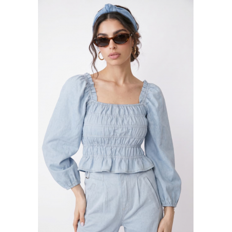 Vintage Denim Blouse with frowning 
