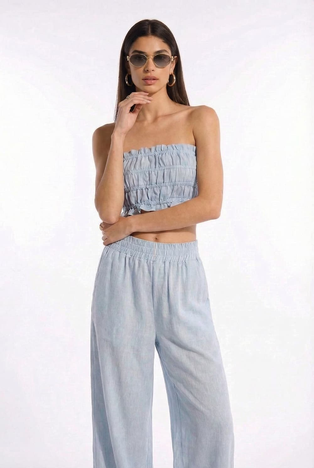 Linen wide-leg trousers
